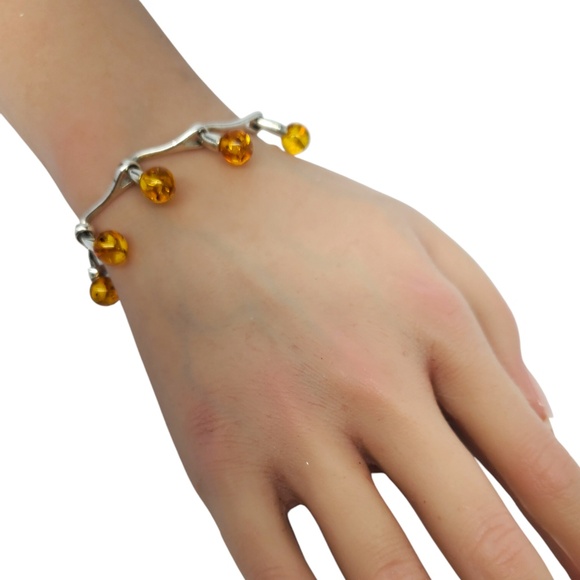 Sterling Silver Amber Beads Link Bracelet #20643 - Picture 7 of 9